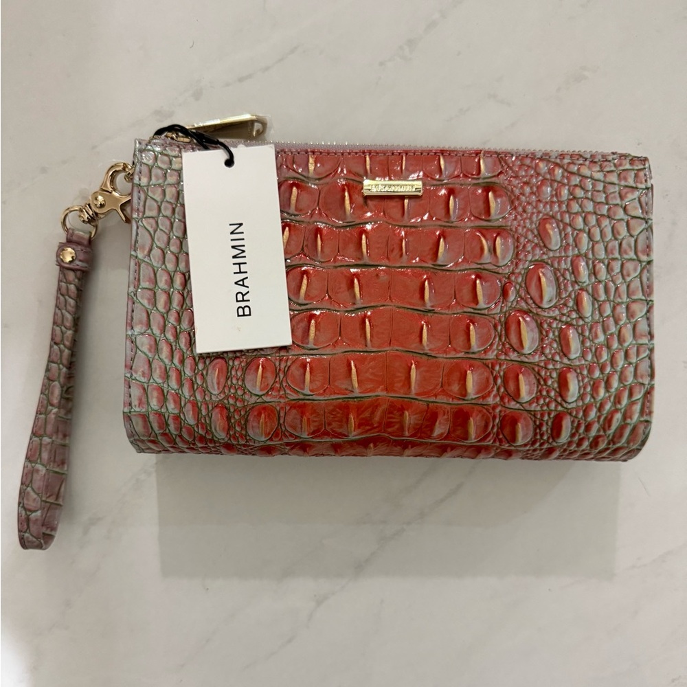 Brahmin Crimson Croc-Embossed Wristlet